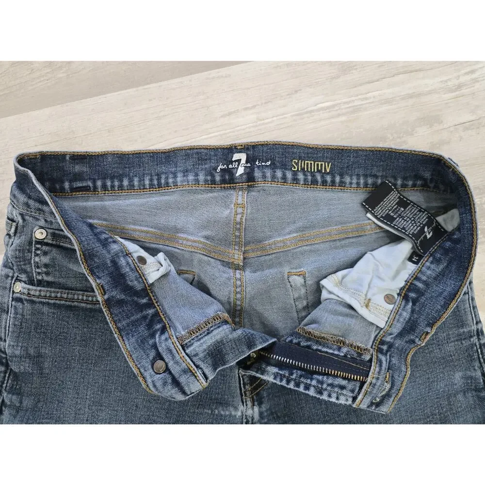 7 For All Mankind Men's Slimmy Tapered Jeans Size 34 Med Wash Stretch Denim